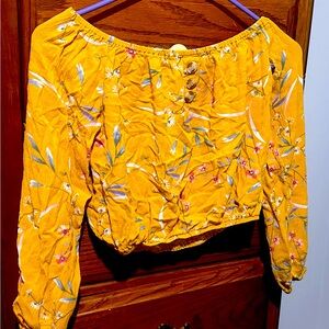 LA Gypsy Floral Yellow Off-Shoulder Top